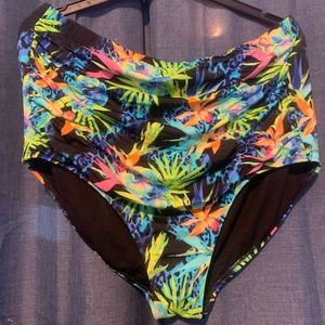 Swimsuits 4 All black tropical high waisted ruched bottoms